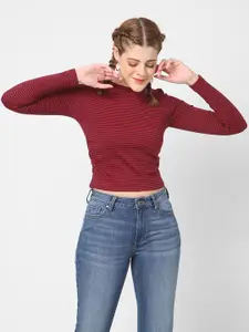 VASTRADO Striped Long Sleeves Ruched Cotton Crop Top
