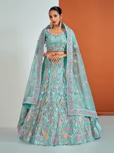 Fusionic Embroidered Sequinned Semi-Stitched Lehenga With Unstitched Blouse & Dupatta