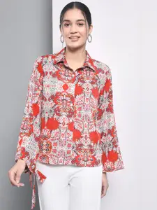 Trend Arrest Comfort Floral Printed Tie-Up Sleeves Casual Shirt