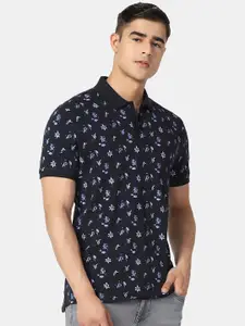 Blackberrys Floral Printed Polo Collar Pure Cotton Slim Fit T-shirt