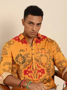 Sangria Men Mustard Relaxed Opaque Printed Casual Shirt