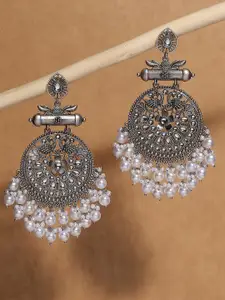 OOMPH Peacock Shaped Oxidised Chandbalis Earrings