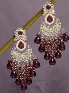 OOMPH Peacock Shaped Kundan Chandbalis Earrings