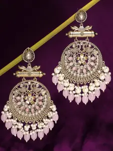 OOMPH Peacock Shaped Chandbalis Kundan Earrings