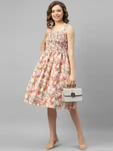 DEEBACO Floral Printed Linen Fit & Flare Dress
