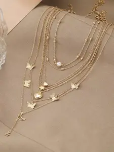 Jewels Galaxy Set Of 6 Brass Gold-Plated Necklace