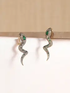 XPNSV Gold-Plated American Diamond Studded Contemporary Drop Earrings