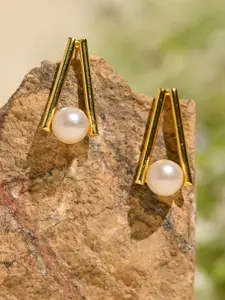 XPNSV Gold-Plated Contemporary Beaded Studs Earrings