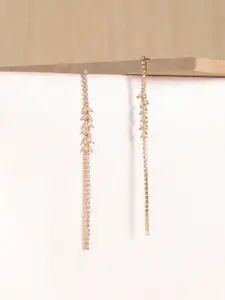 XPNSV Gold-Plated American Diamond Studded Contemporary Drop Earrings
