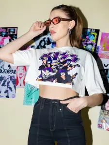 Stylecast X Hersheinbox White Graphic Printed Drop-Shoulder Pure Cotton Boxy Crop T-shirt