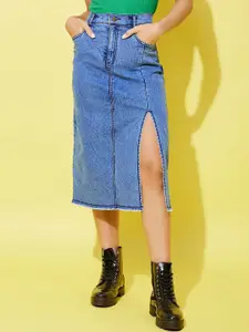 StyleStone Denim Midi Straight Skirt