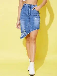 StyleStone Distressed Denim Asymmetrical Hem Skirt