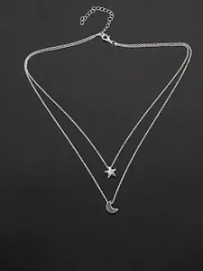 Jewels Galaxy Brass Silver-Plated Layered Necklace