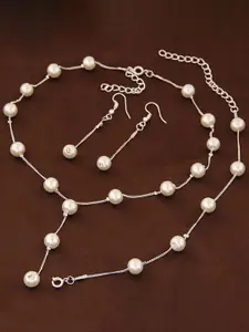 Jewels Galaxy Silver-Plated Artificial-Beaded Necklace & Earrings With Bracelet Set
