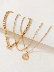Jewels Galaxy Set Of 3 Brass Gold-Plated Necklace