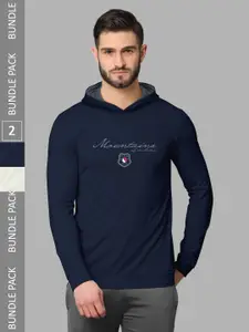 BULLMER Pack Of 2 Typography Printed Hooded Cotton T-Shirts