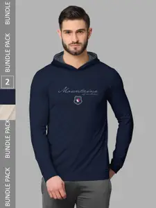 BULLMER Pack of 2 Typography Printed Long Sleeves Hooded T-shirts