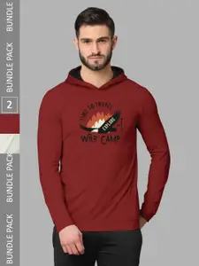 BULLMER Pack of 2 Typography Printed Long Sleeves Hooded T-shirts