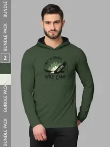 BULLMER Pack Of 2 Typography Printed Hooded Cotton T-shirt