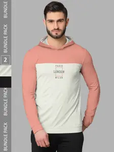 BULLMER Pack of 2 Typography Printed Long Sleeves Hooded T-shirts