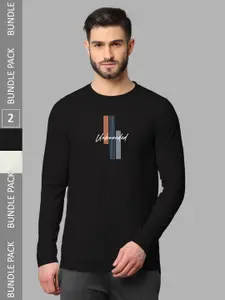 BULLMER Pack Of 2 Typography Printed Round Neck Cotton Casual T-Shirts