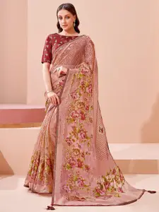 ODETTE ODETTE Greometrc Printed Sequin Brasso Saree