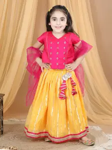 Kinder Kids Girls Embroidered Foil Print Ready to Wear Lehenga & Blouse With Dupatta