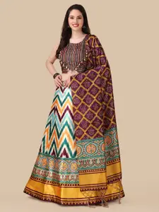 Kaizen TEXO FAB Printed Sequinned Semi-Stitched Lehenga & Unstitched Blouse With Dupatta