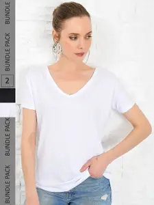 Trend Alacati stili Pack Of 2 V-Neck Pure Cotton T-shirt