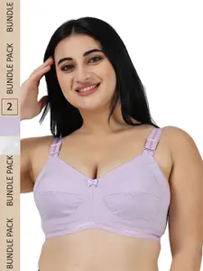 LADYLAND Women Plus Size Pack of 2 Assorted Cotton T-shirt Bra - Full Coverage