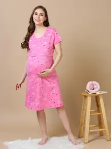 9shines Label Women Hosiery Cotton Knee Length Feeding Maternity Nightdress