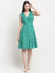 KALINI Ethnic Motifs Printed Tiered Cotton Fit & Flare Dress