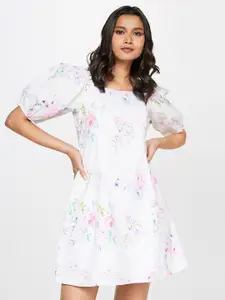 AND Smocked Floral Print A-Line Pure Cotton Dress