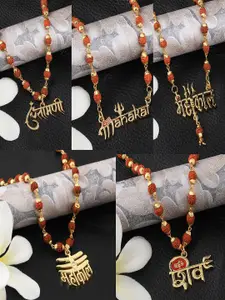 Silver Shine Set Of 4 Gold-Plated Traditional Mala Pendant Chain
