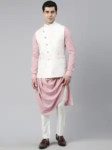 TheEthnic.Co Self design Textured Drapped Kurta with Pyjamas With Printed Nehru Jacket