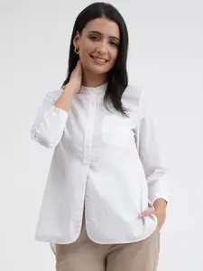 Pink Fort Band Collar Pure Cotton Shirt Style Top