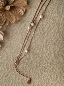 MANNASH Women Sterling Silver Pearls Rose Gold-Plated Multistrand Bracelet