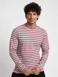 VASTRADO Striped Round Neck Relaxed Fit Cotton T-shirt