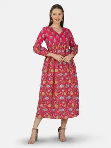 GULAB CHAND TRENDS Floral Printed Empire Cotton Midi Dress
