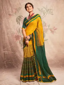 Anouk Yellow & Green Ethnic Motifs Printed Embellished Saree
