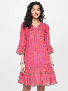itse Floral Printed Bell Sleeves A-Line Ethnic Dress
