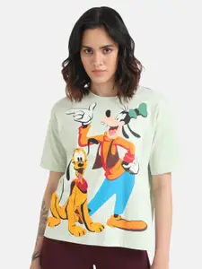 Kazo Pluto & Goofy Printed Drop-Shoulder Sleeves Cotton T-shirt