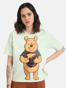 Kazo Winnie The Pooh Printed Oversized Embellished Cotton T-shirt