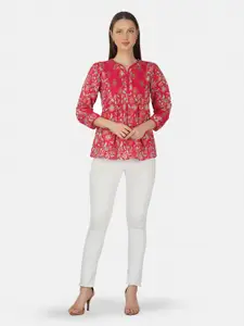 GULAB CHAND TRENDS V-Neck Floral Printed Cotton Top