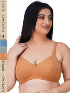LADYLAND Women Plus Size Pack of 3 Assorted Cotton T-shirt Bra - Full Coverage