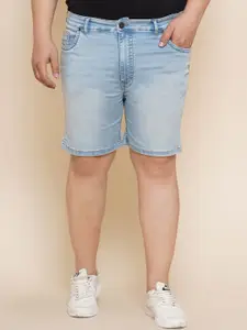 John Pride Men Plus Size Mid Rise Washed Denim Shorts