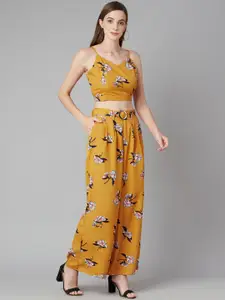 Purple State Floral Printed Crop Top With Palazzos