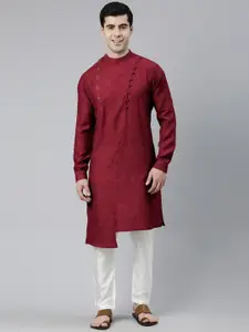 TheEthnic.Co Woven Design Asymmetric Angrakha Pure Cotton Kurta with Pyjamas
