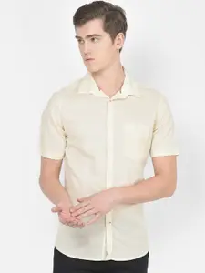 Crimsoune Club Spread Collar Slim Fit Cotton Linen Casual Shirt