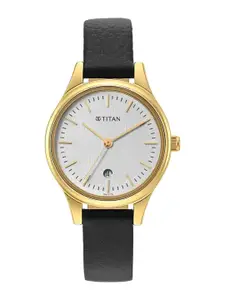 Titan Women Brass Dial & Leather Straps Analogue Watch 2679YL01